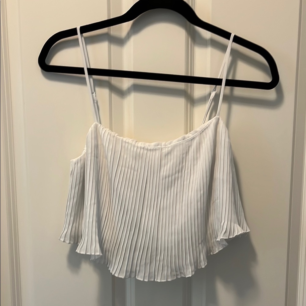 Princess Polly Off-White Pleated Crop Camisole Top